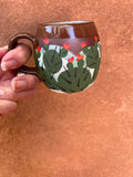 Stoneware espresso mugs ~ hand painted Prickly pear ~ 2 colors