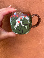 Stoneware espresso mugs ~ hand painted Prickly pear ~ 2 colors
