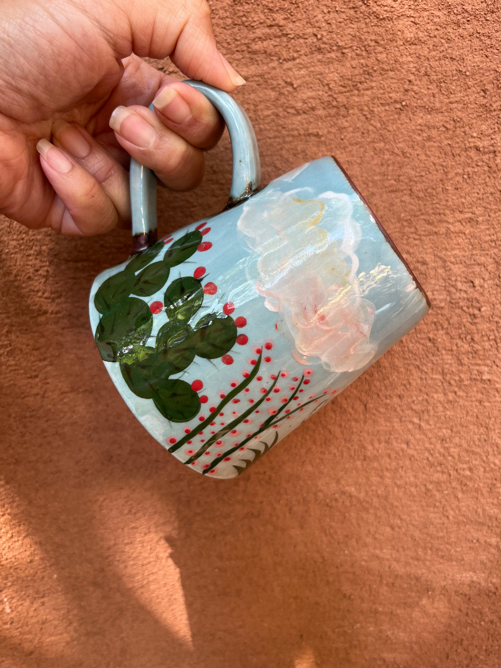 Stoneware mugs ~ hand painted Yucca and Cholla - 3 colors