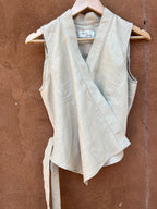 Front tie top - Linen - Cream