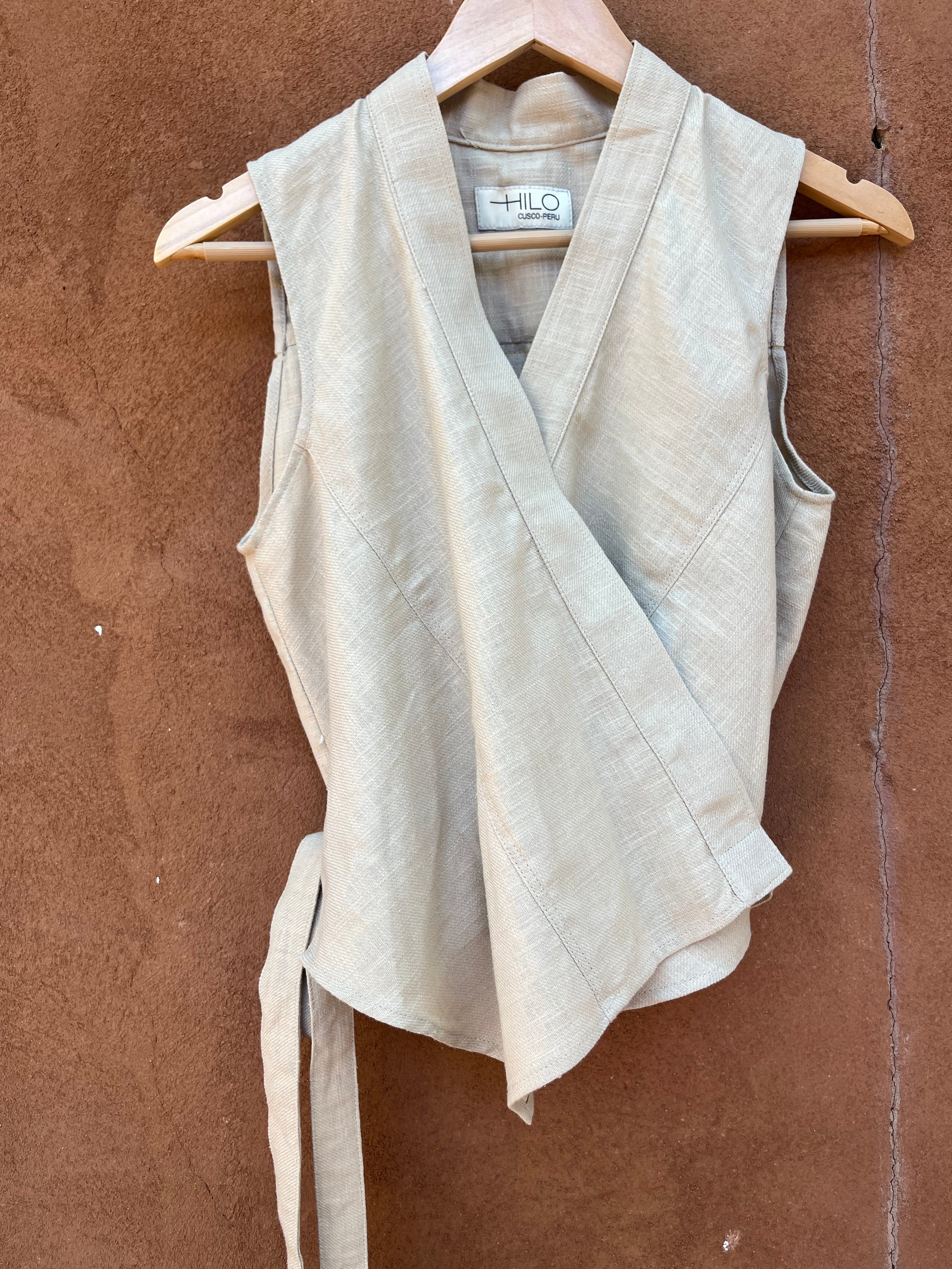 Front tie top - Linen - Cream