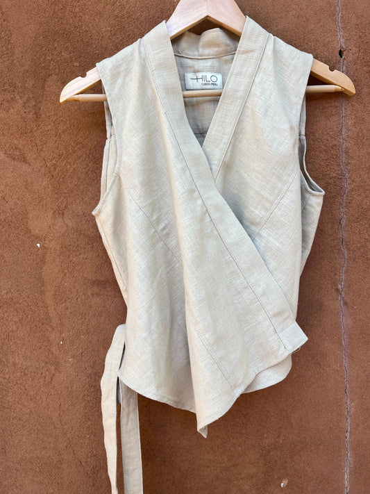 Front tie top - Linen - Cream