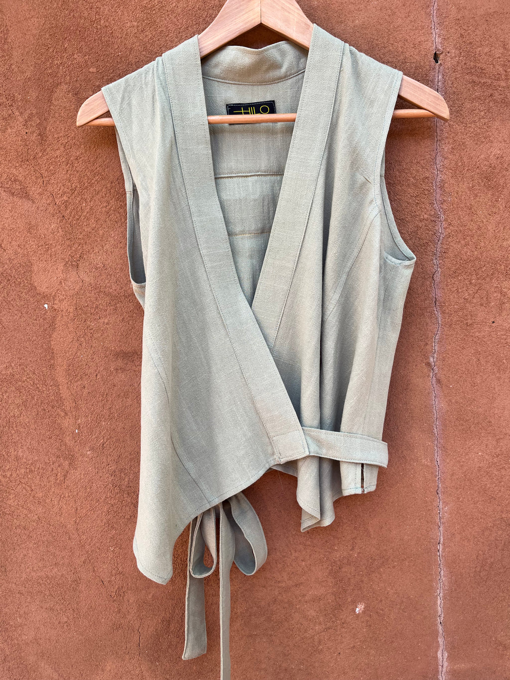 Front tie top - Linen - green