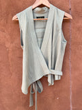 Front tie top - Linen - green