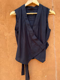 Front tie top - Linen - Navy Blue
