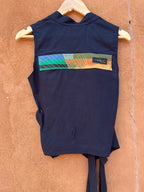 Front tie top - Linen - Navy Blue