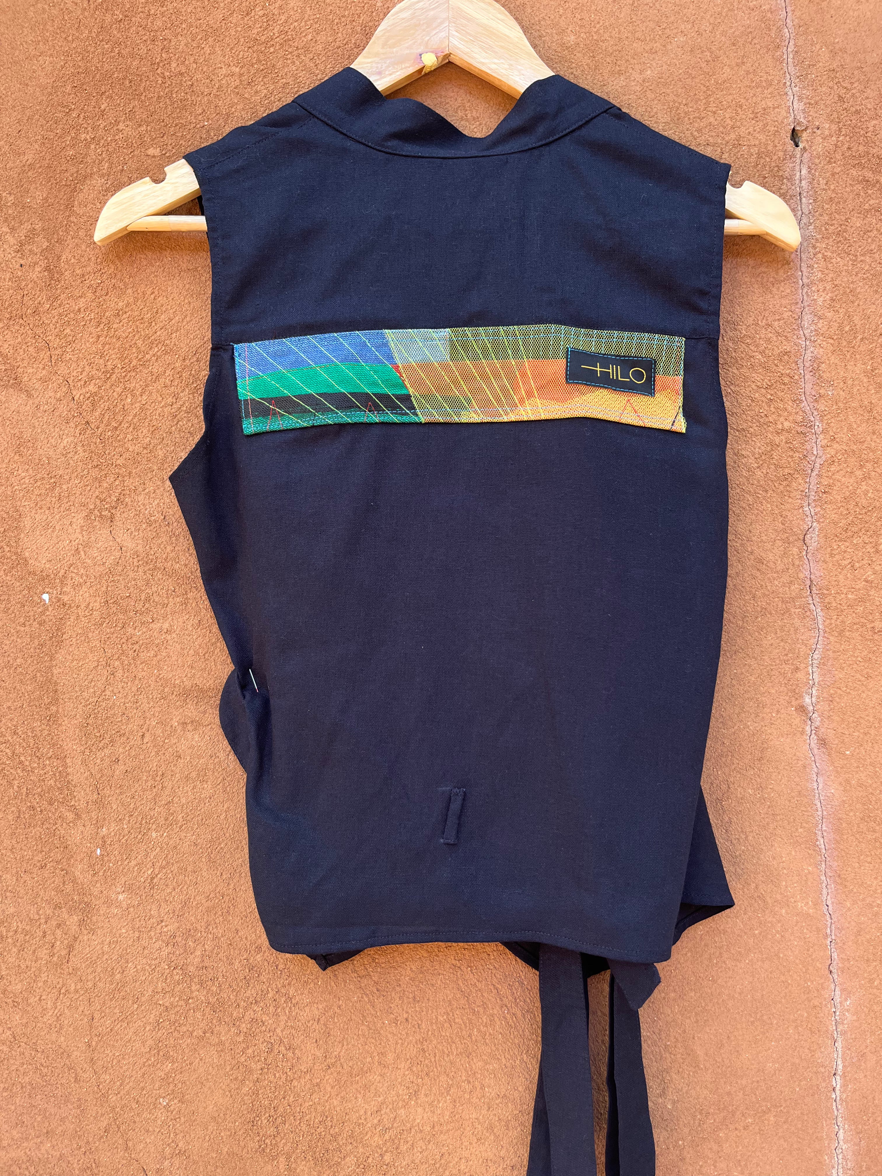 Front tie top - Linen - Navy Blue