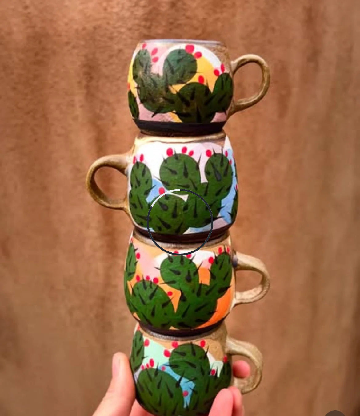 Stoneware espresso mugs ~ hand painted Prickly pear ~ 2 colors