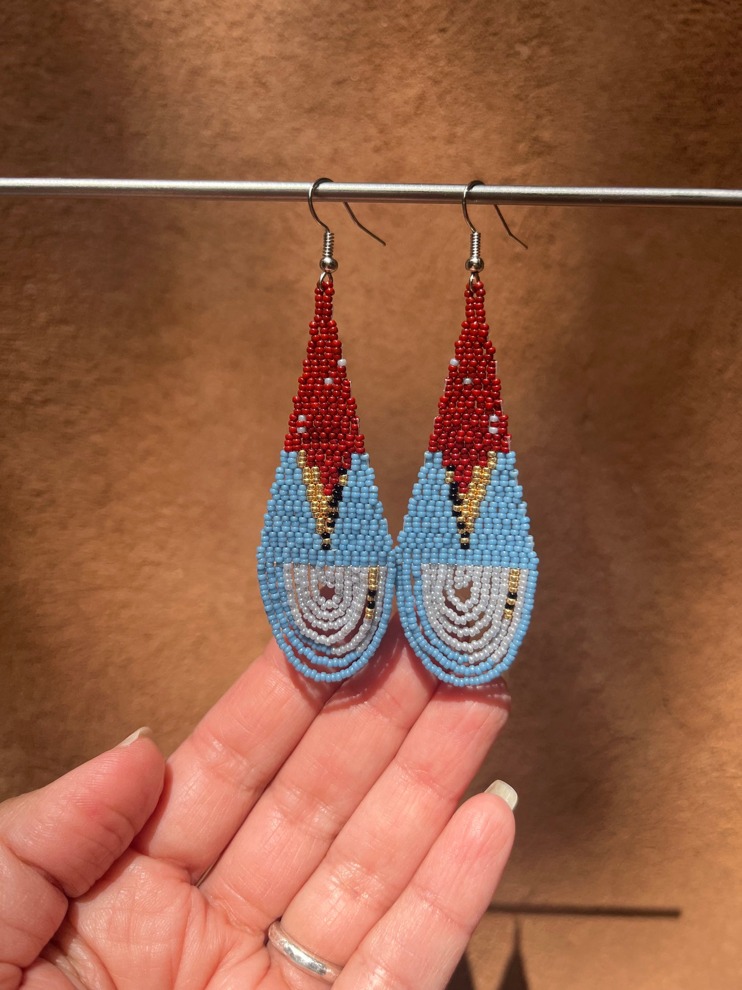 Beaded Fringe Earrings ~ reddish and blue