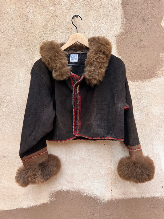 Alpaca fur jacket - Upcycled Bomber Jacket - Alpaca wool