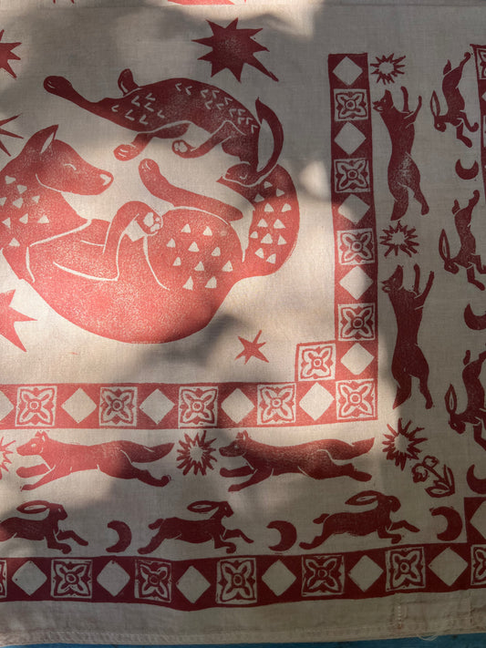 Hand-dyed bandana - sand ~ reddish print