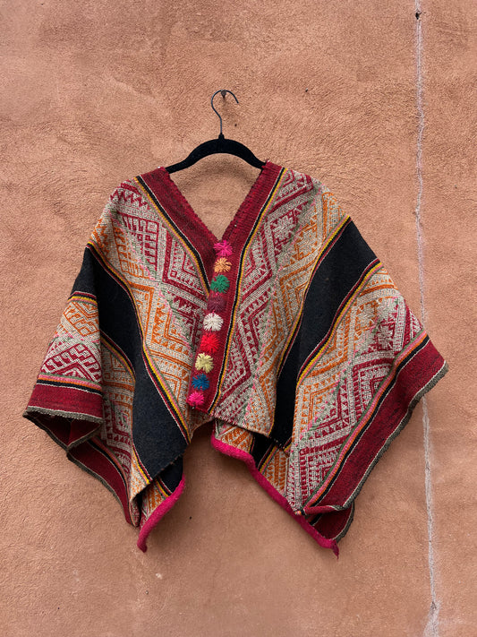 Antique Medium Poncho ~ handwoven