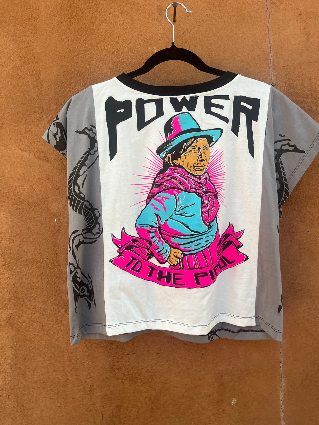 Screenprinted Box top ~ Med ~ Power to the Pipol ~ Knit