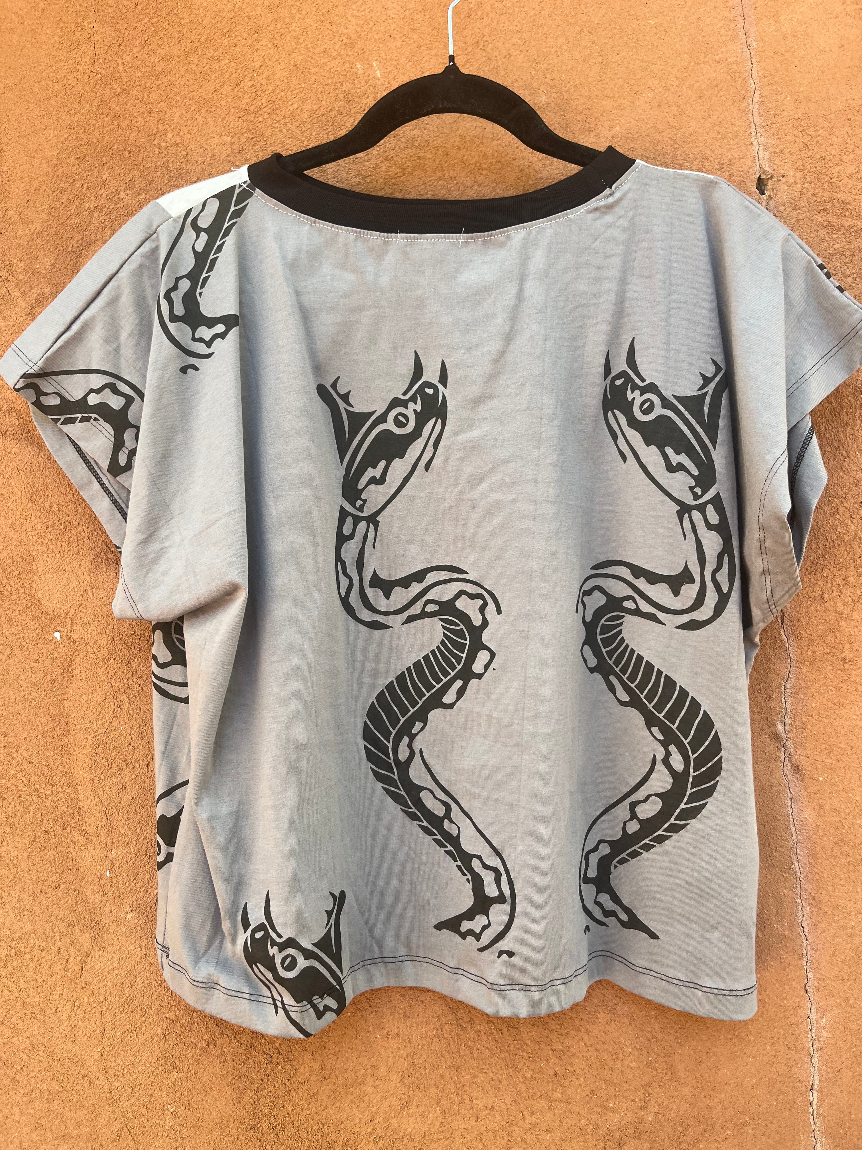 Screenprinted Box top ~ Med ~ Power to the Pipol ~ Knit