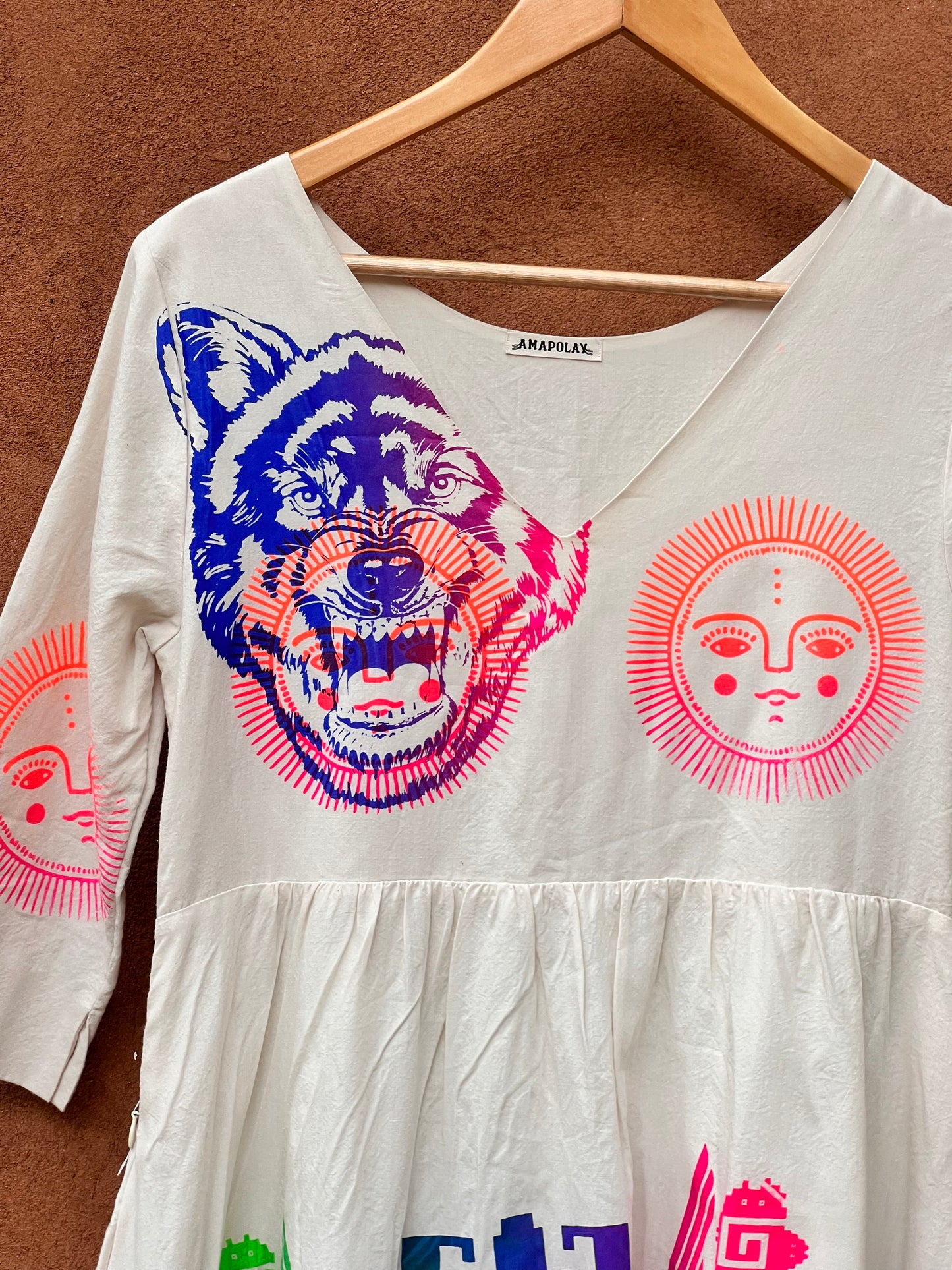 Screenprinted A-line dress ~ Medium ~ V- neck