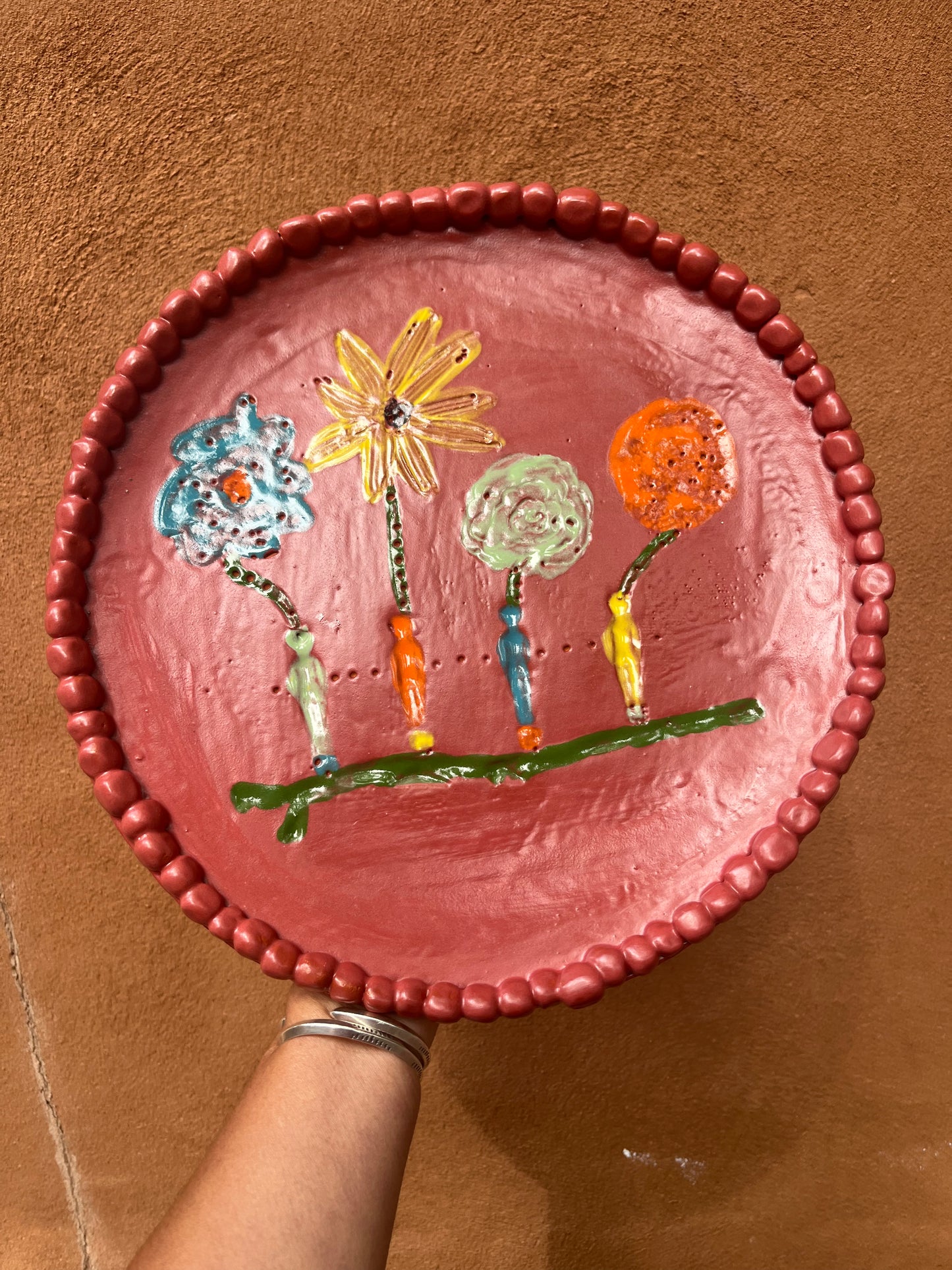 Cake Stand ~ Rose Pink ~ multicolored flowers