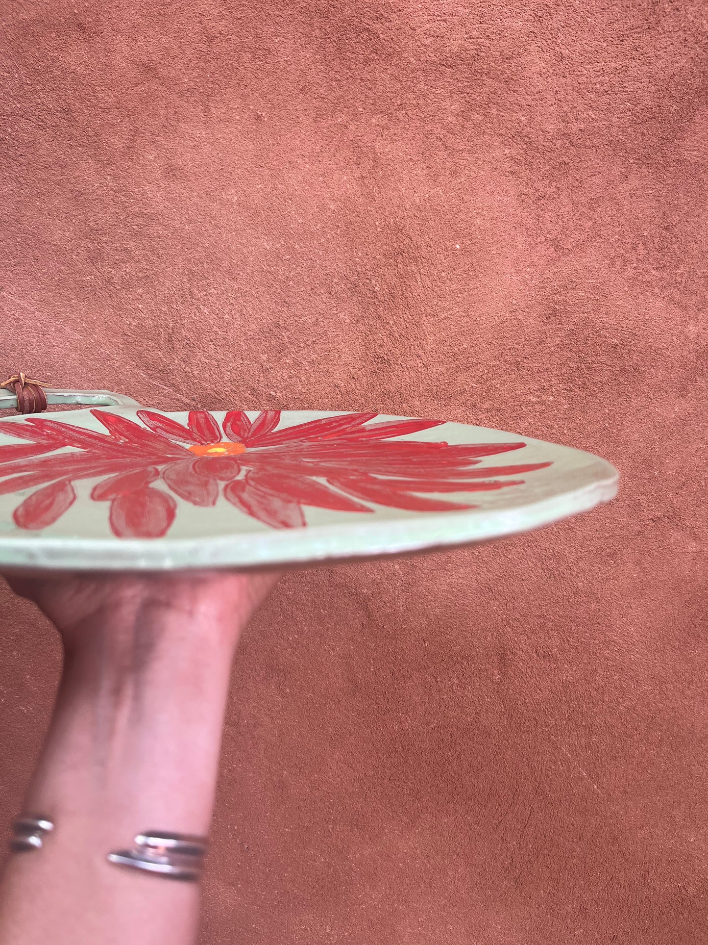 Circular Platter with Handle - Green and Red