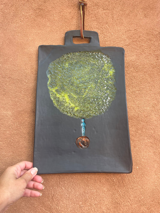 Oval Platter with Handle ~ black ~ green, blue and orange