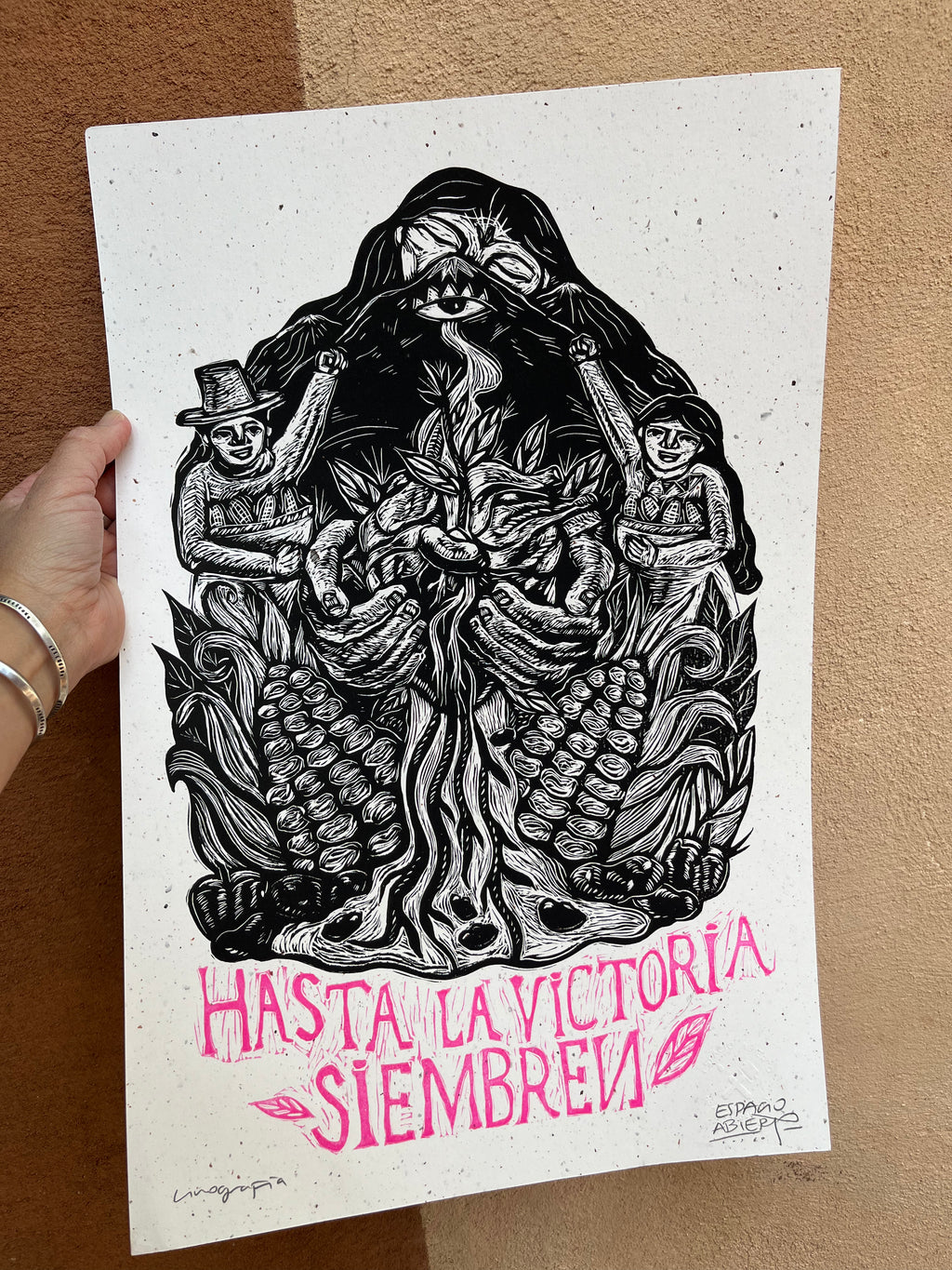 Hasta La Victoria Siembren - Linocut - 19 5/8” x 13”
