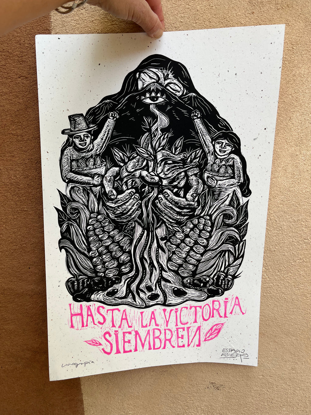Hasta La Victoria Siembren - Linocut - 19 5/8” x 13”