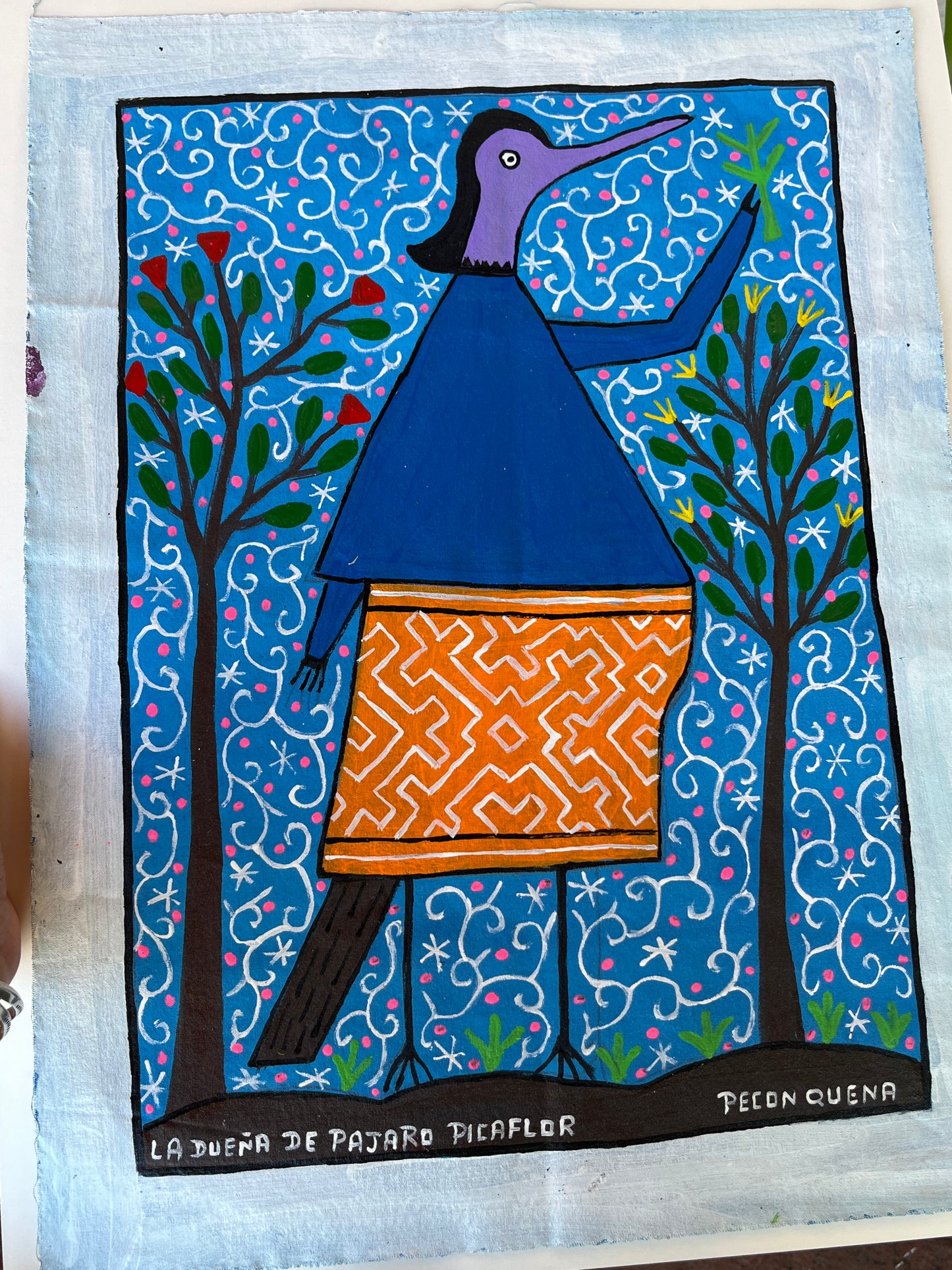 La Duena De Pajaro Picaflor - painting on canvas 14” x 19”
