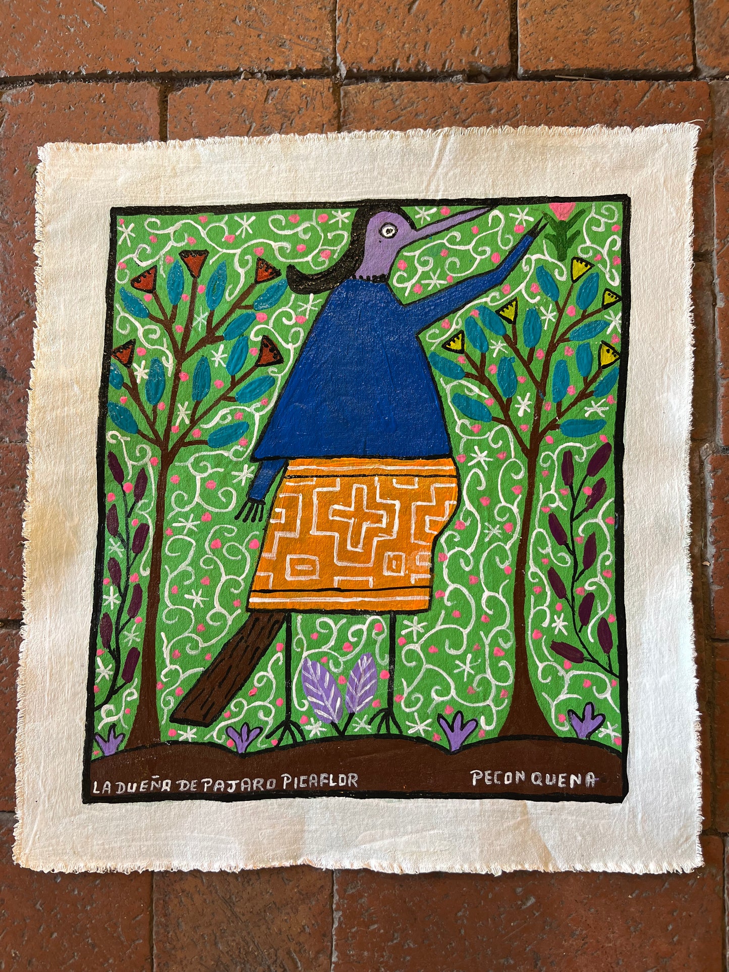 La Duena De Pajaro Picoflor - painting on canvas ~ 14.5 x 13.5