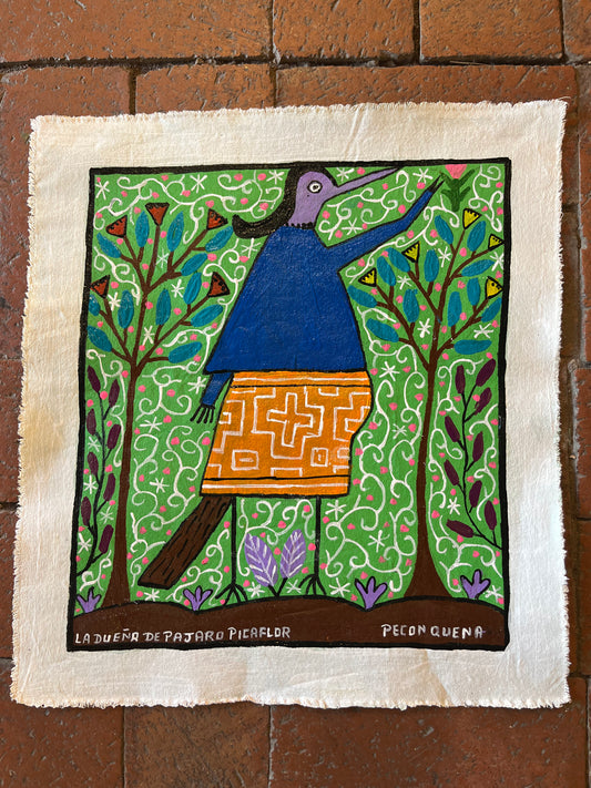 La Duena De Pajaro Picoflor - painting on canvas ~ 14.5 x 13.5