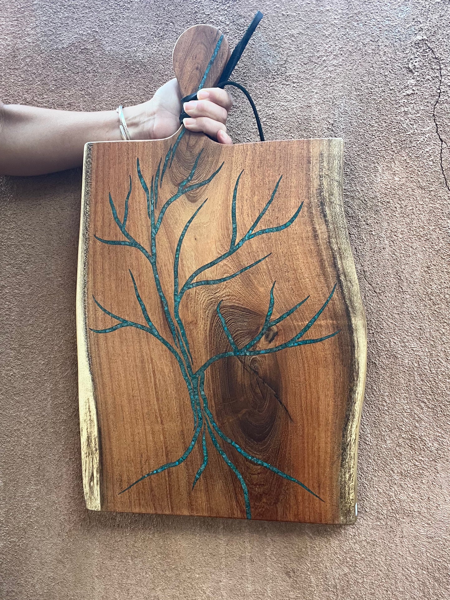 Cutting board with handle ~ Peruvian turquoise