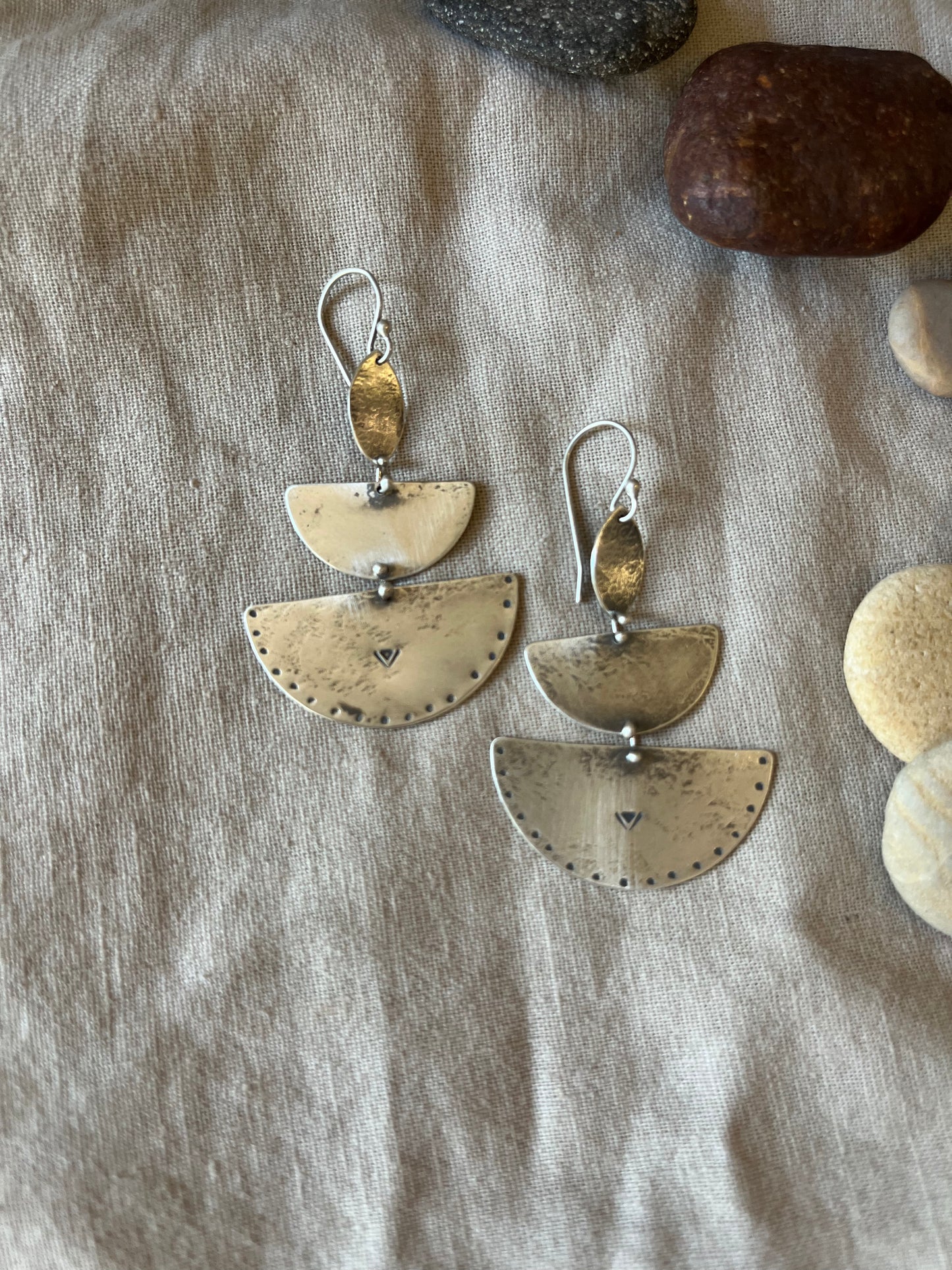 Semi Circles Medium Dangle Earrings - Sterling Silver