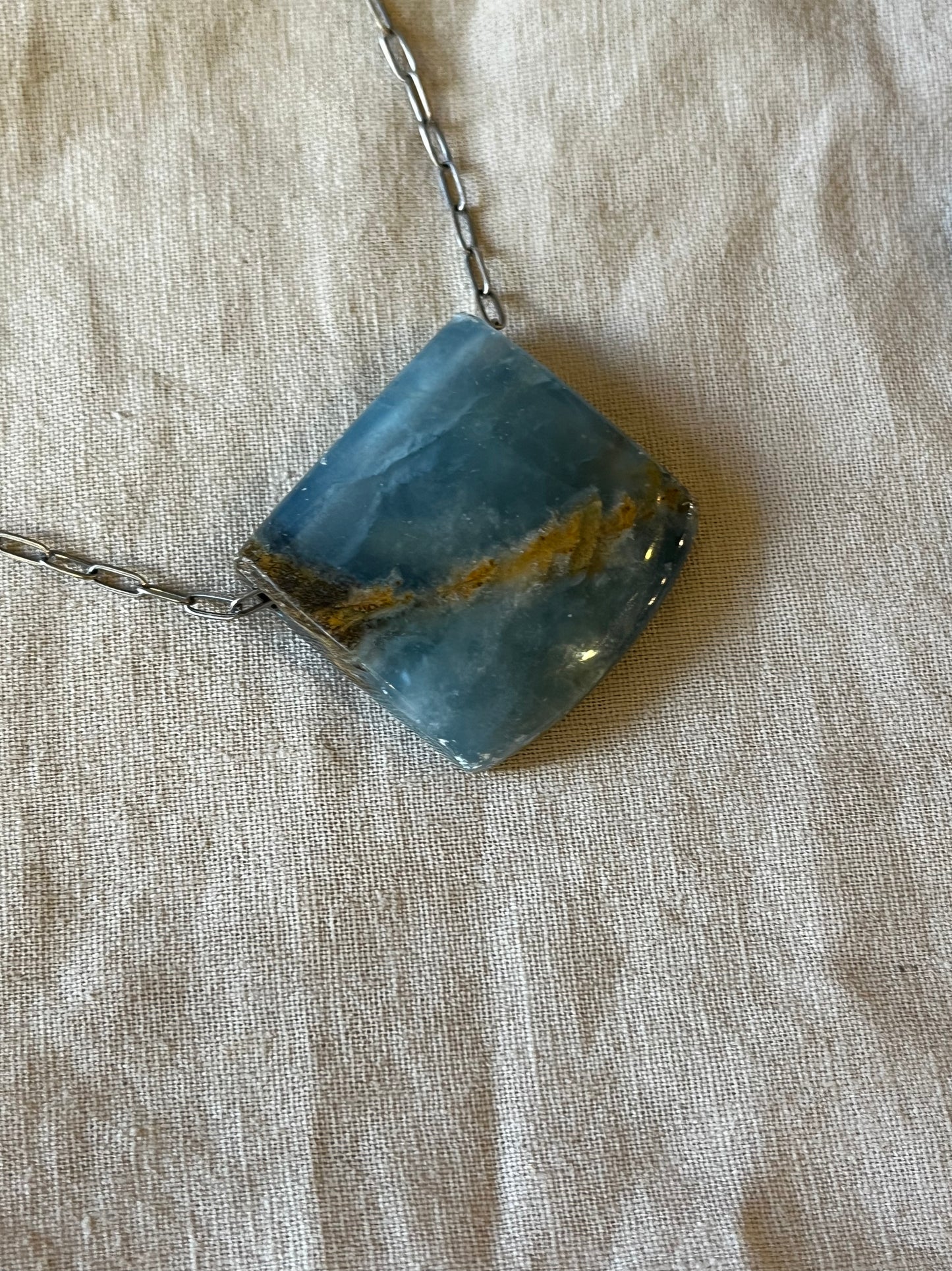 Pierced Blue Onyx Pendant Necklace - Long necklace