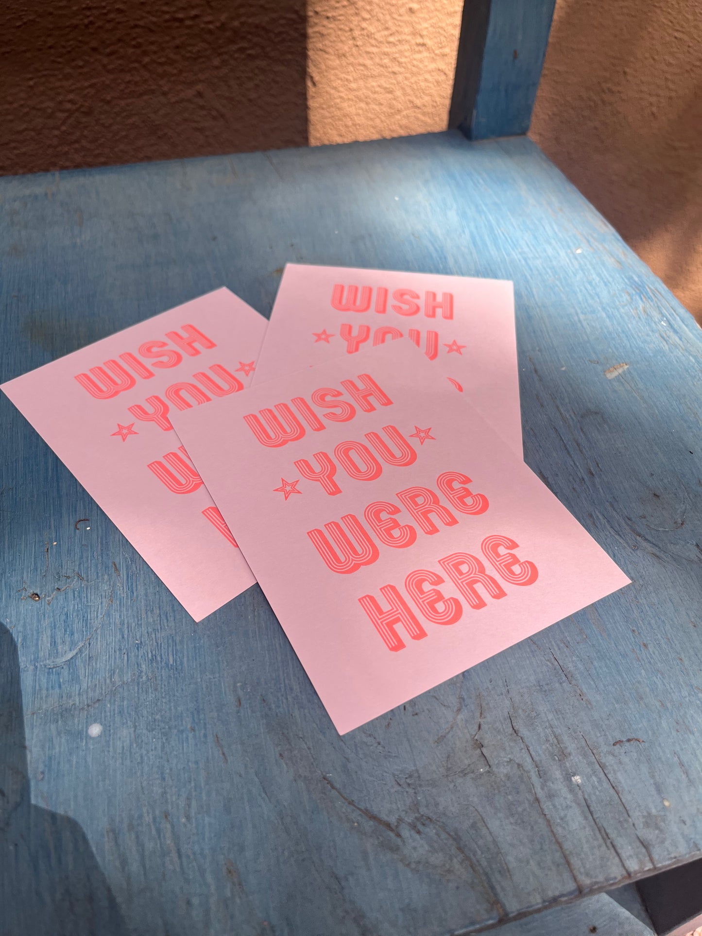 Wish you were here ~ hand printed postcard