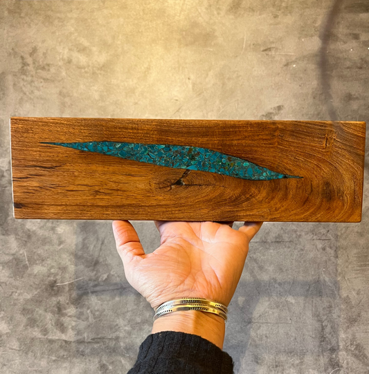 Magnetic Knife Block ~ Mesquite inlaid with Peruvian turquoise