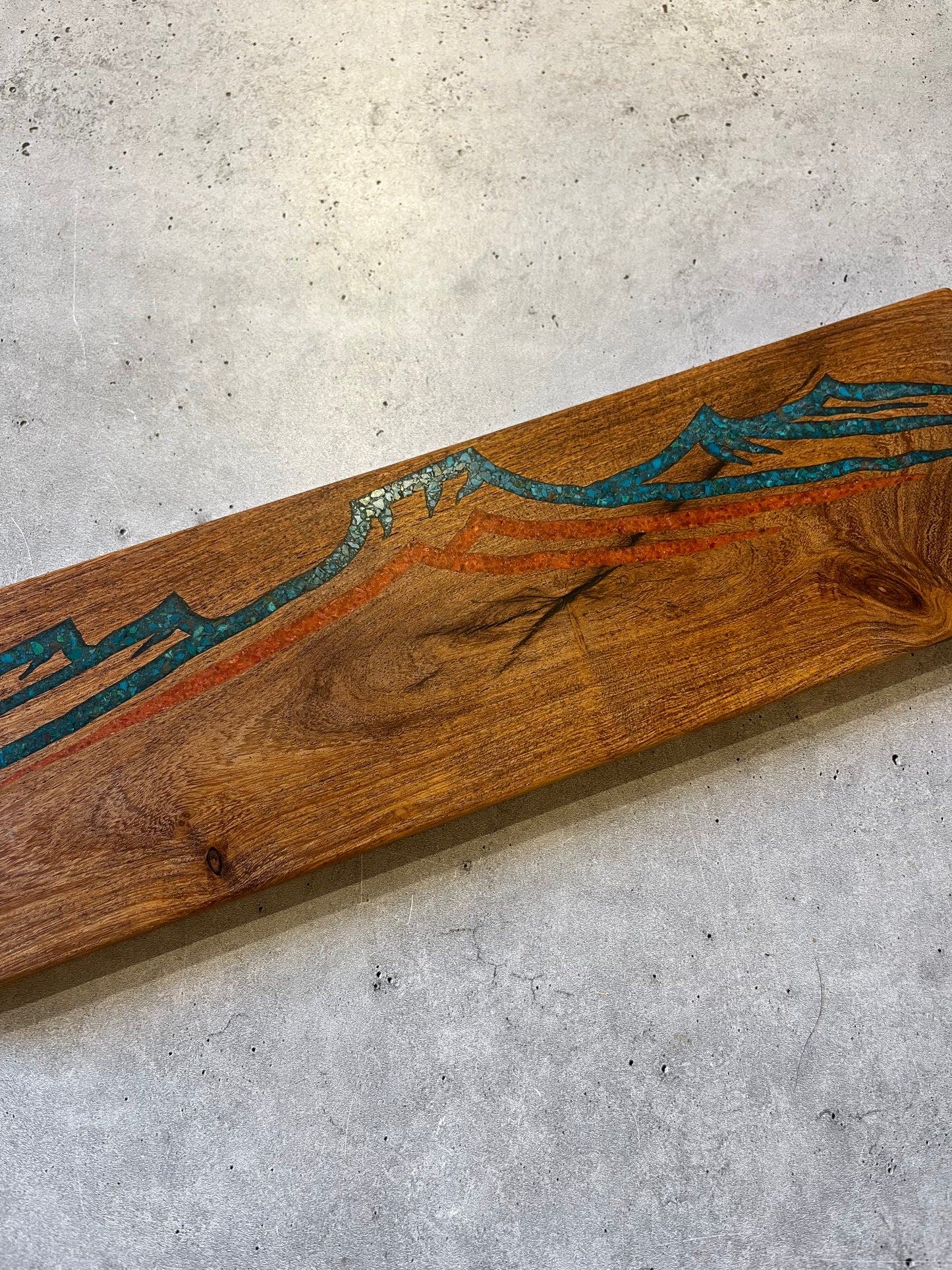 Magnetic Knife Block ~ Mesquite inlaid ~ Peruvian turquoise and coral