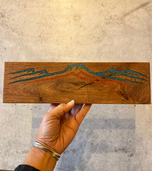 Magnetic Knife Block ~ Mesquite inlaid ~ Peruvian turquoise and coral