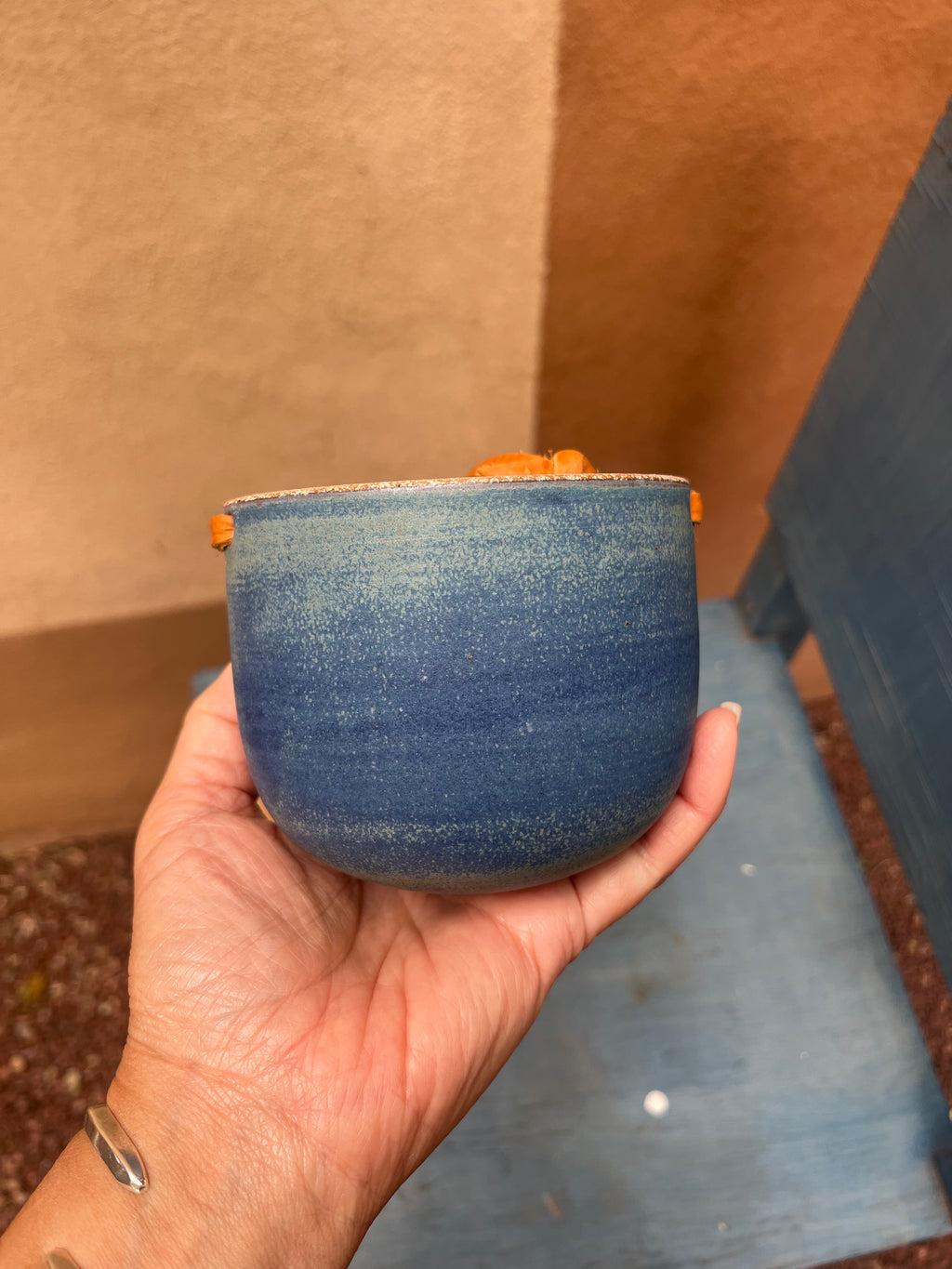 Hanging Speckled Planters ~ stoneware & Leather