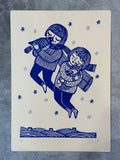 Girls Flying with Animals - 8x11.5 Block print