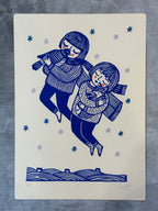 Girls Flying with Animals - 8x11.5 Block print