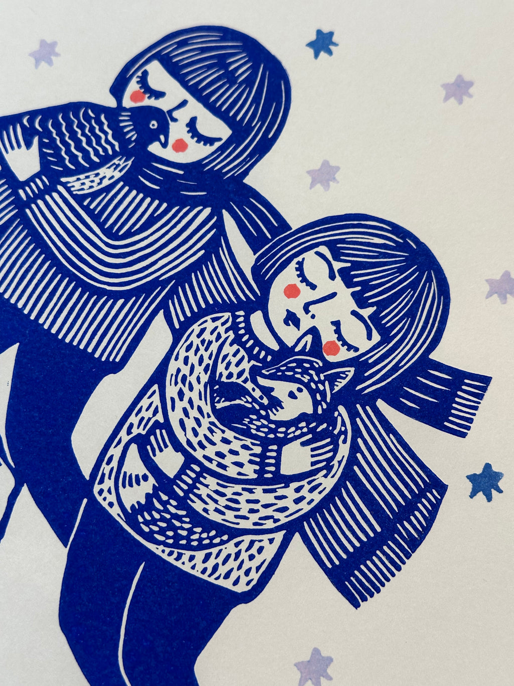 Girls Flying with Animals - 8x11.5 Block print