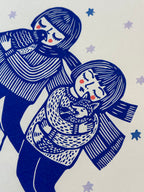 Girls Flying with Animals - 8x11.5 Block print