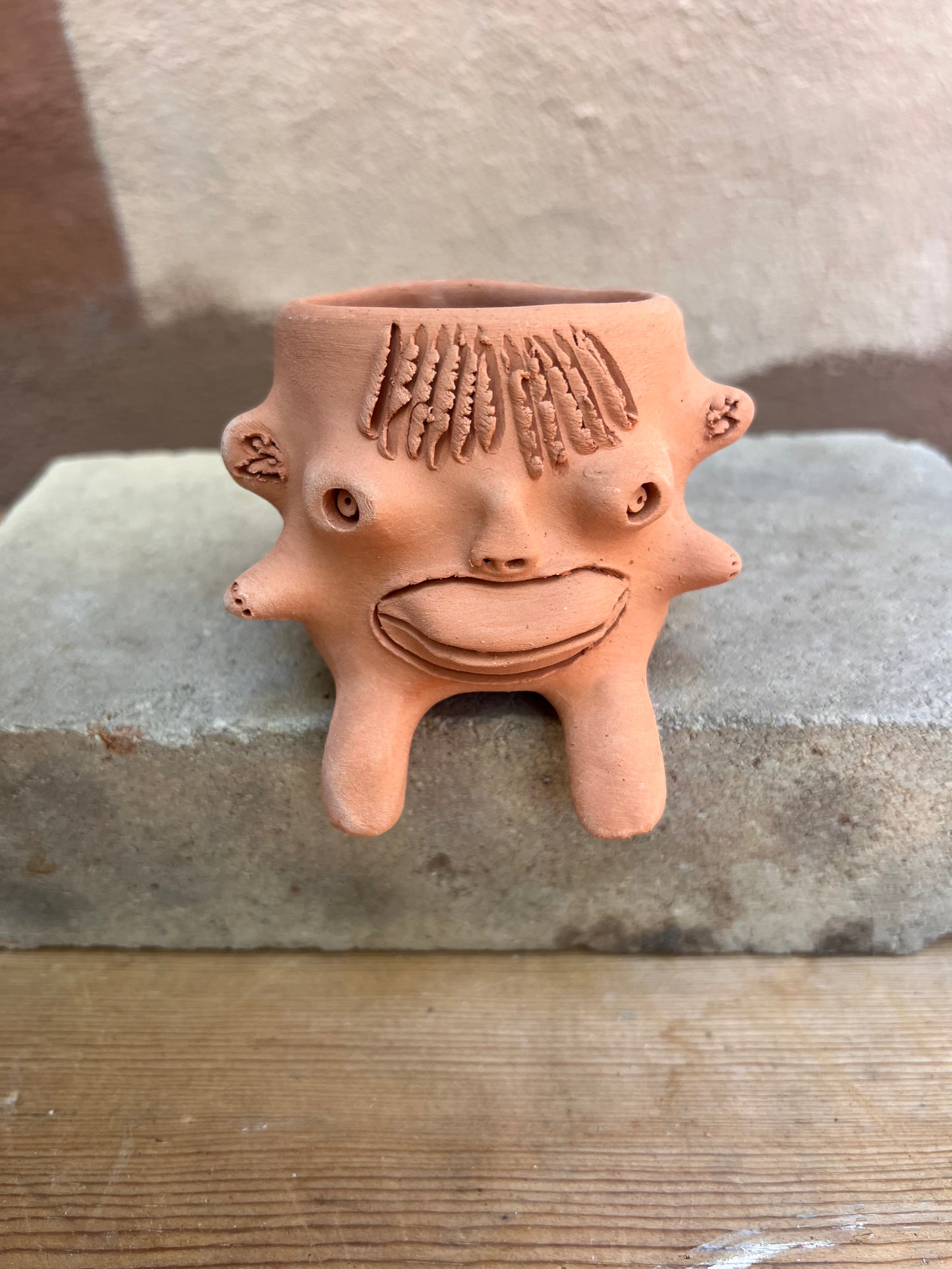 Medium Terracota face planter sitting - Maicito