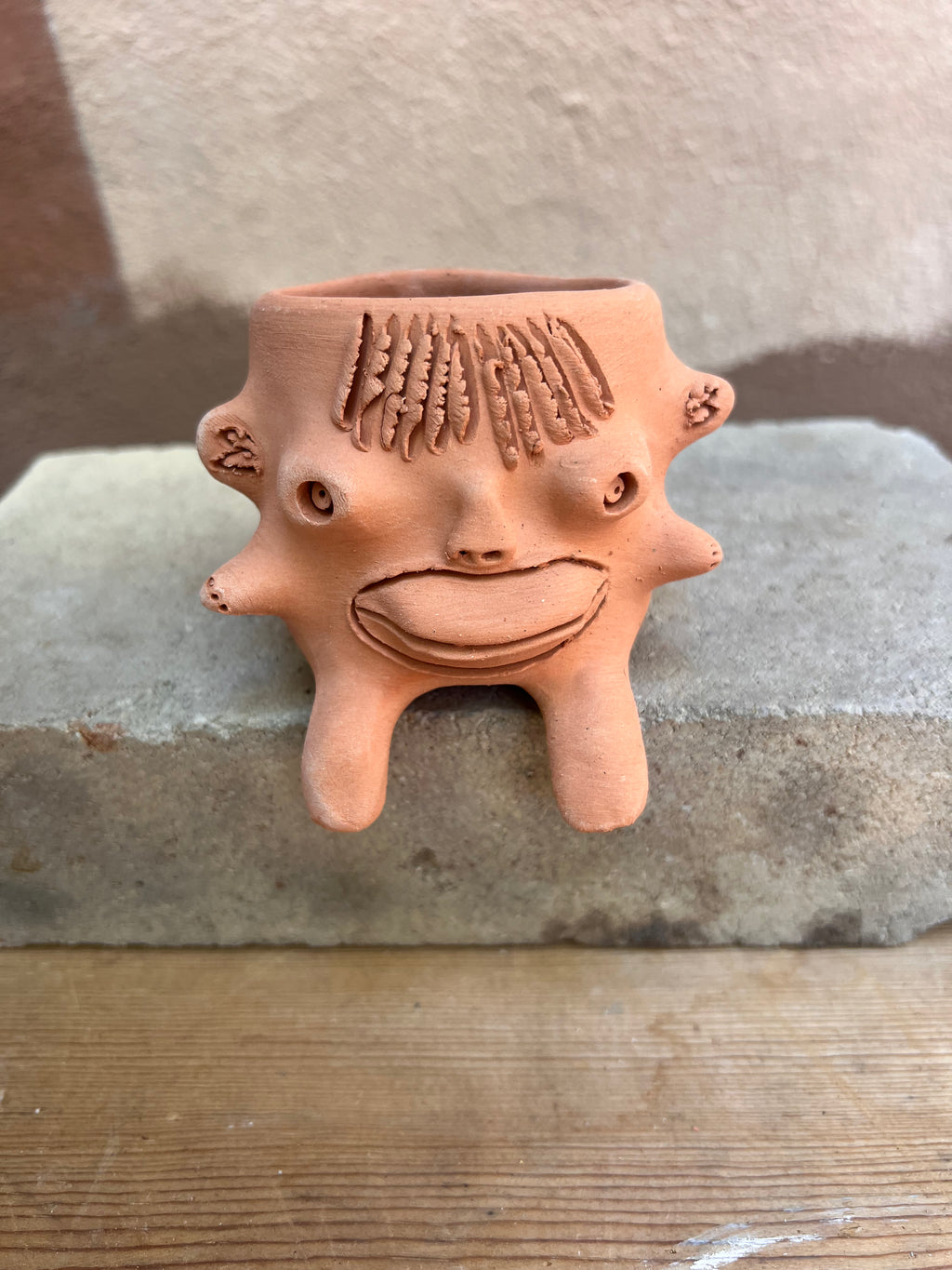 Medium Terracota face planter sitting - Maicito