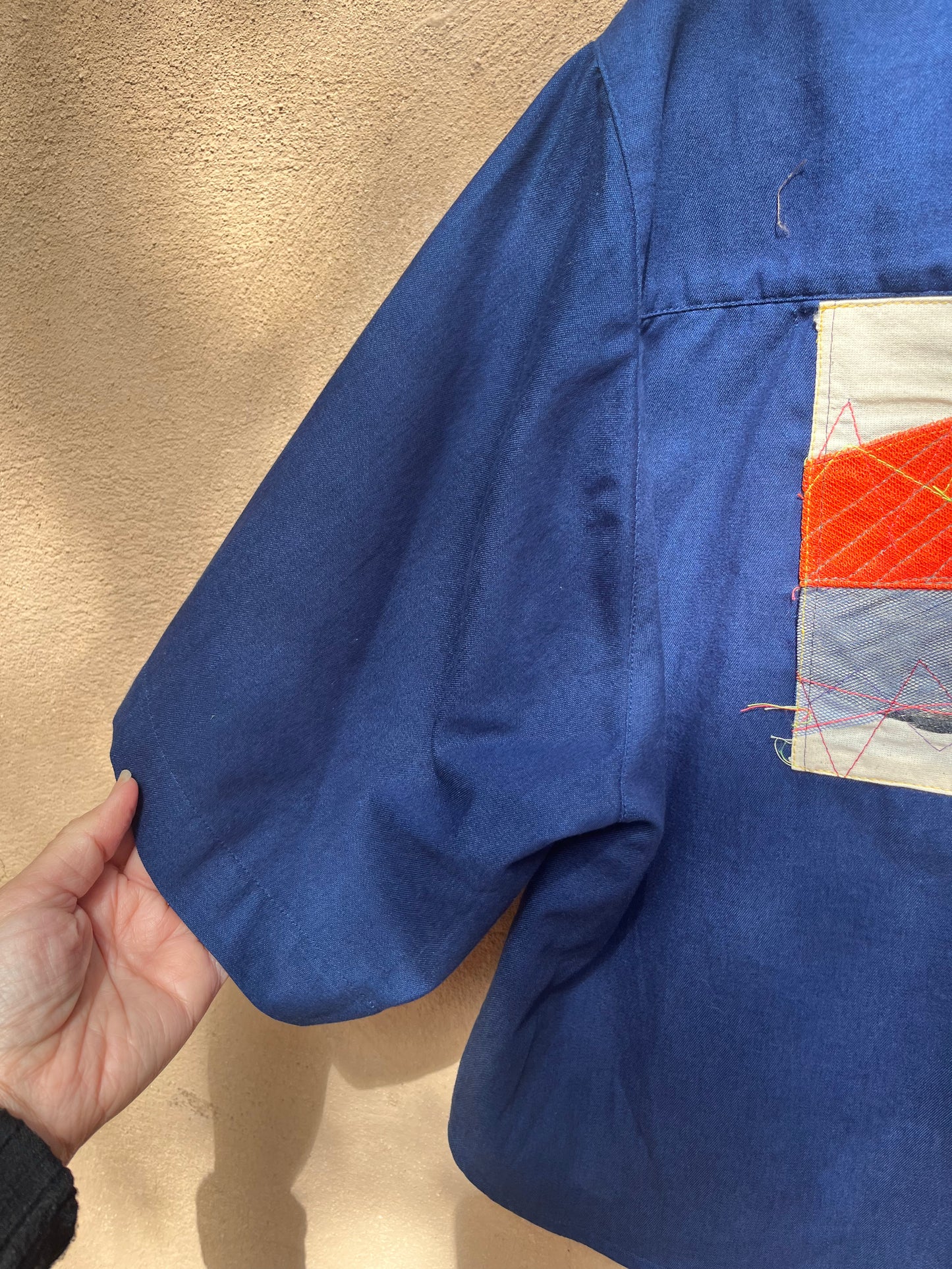 Boxy Cropped Shirt - Blue Linen