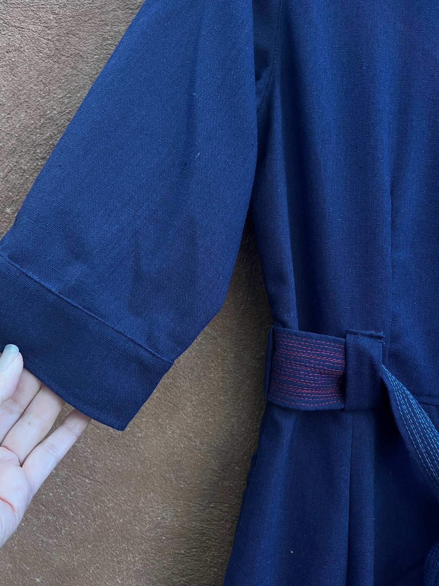 Buttoned Dress - Blue Linen - short sleeves
