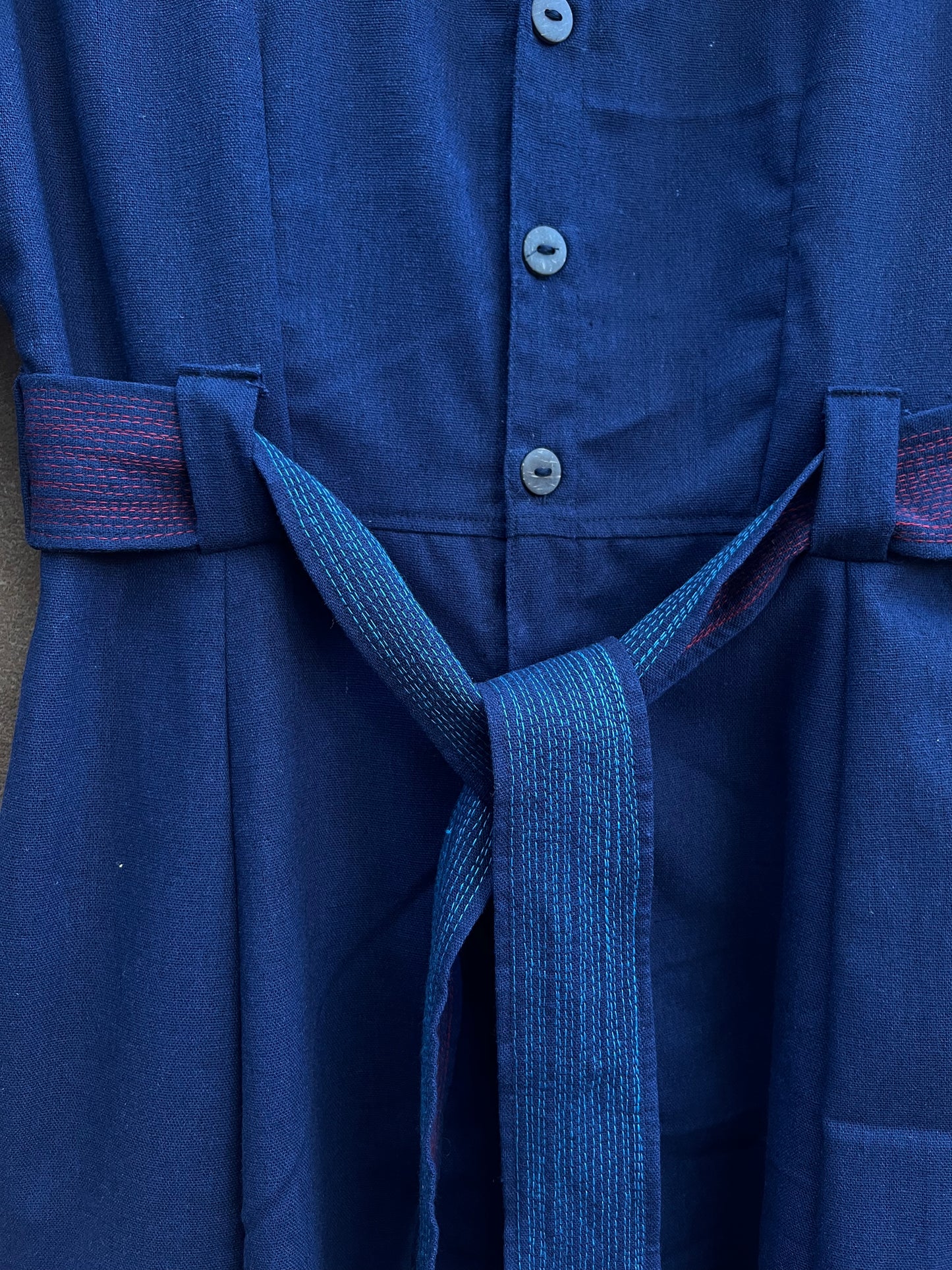 Buttoned Dress - Blue Linen - short sleeves