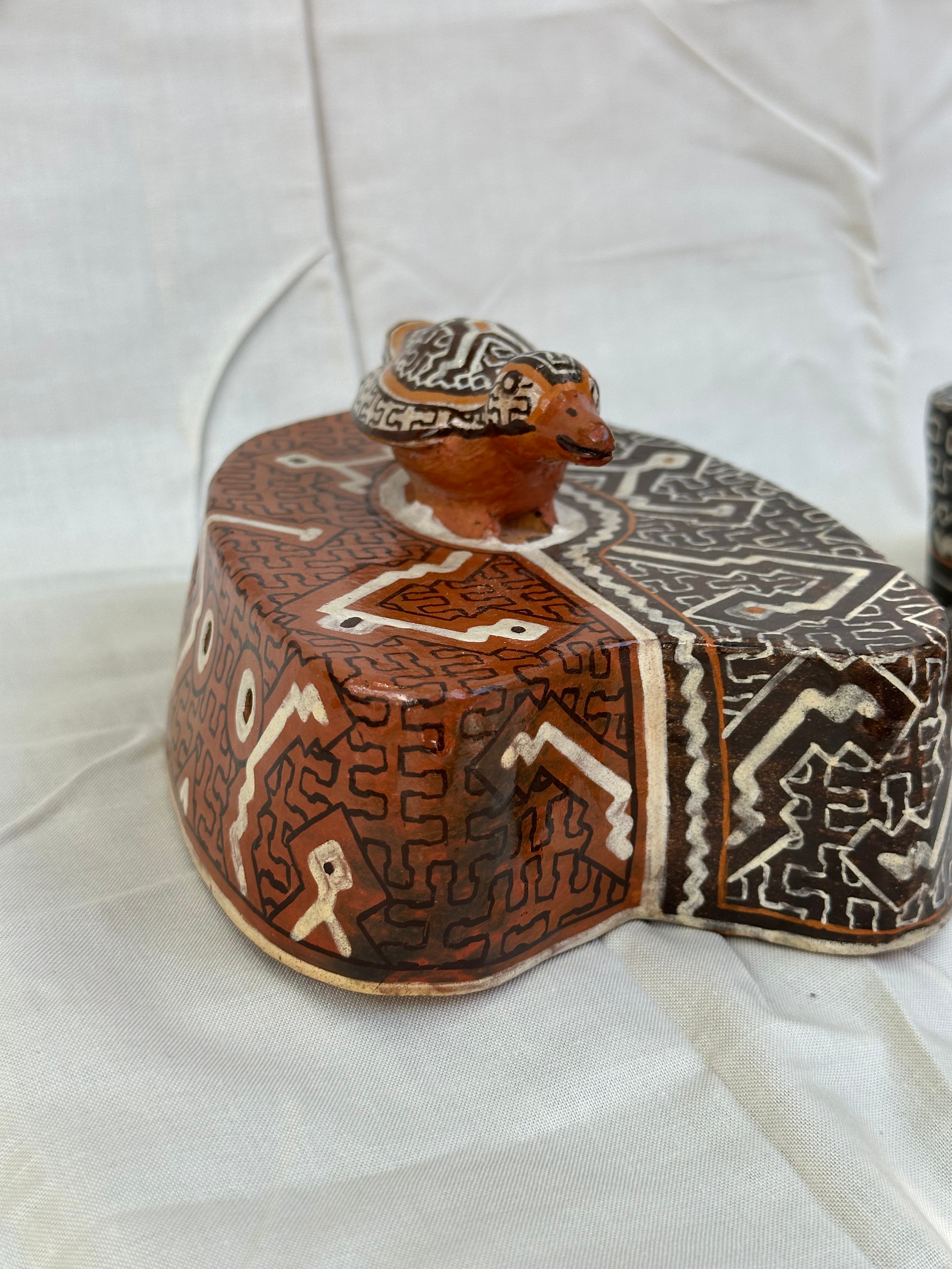 Shipibo Ceramic ~ Coca Leaf whistle with bird