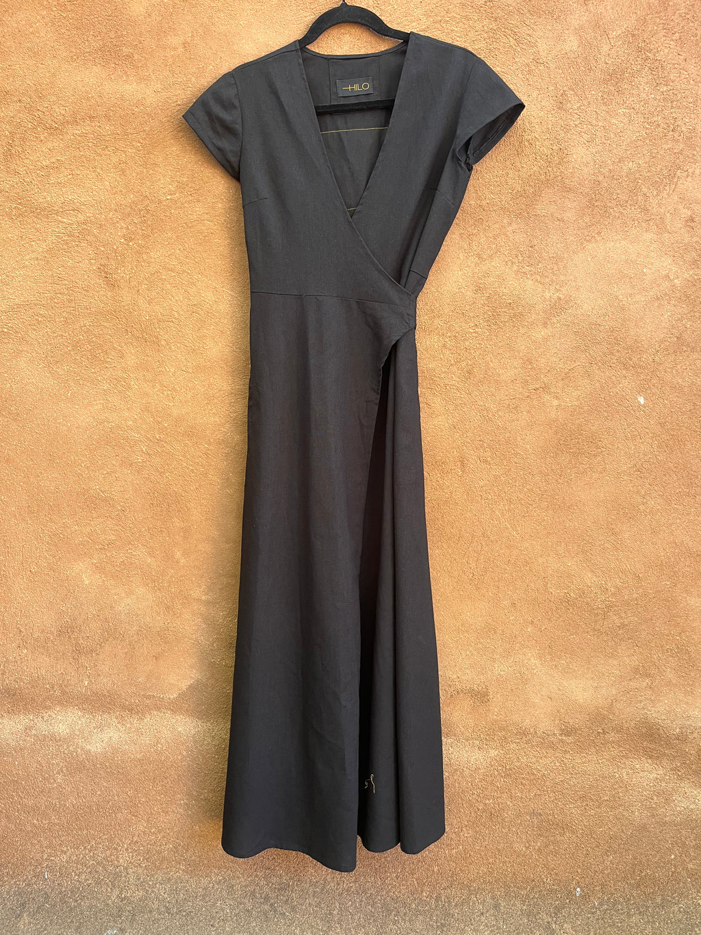 Black wrap dress - cap sleeve