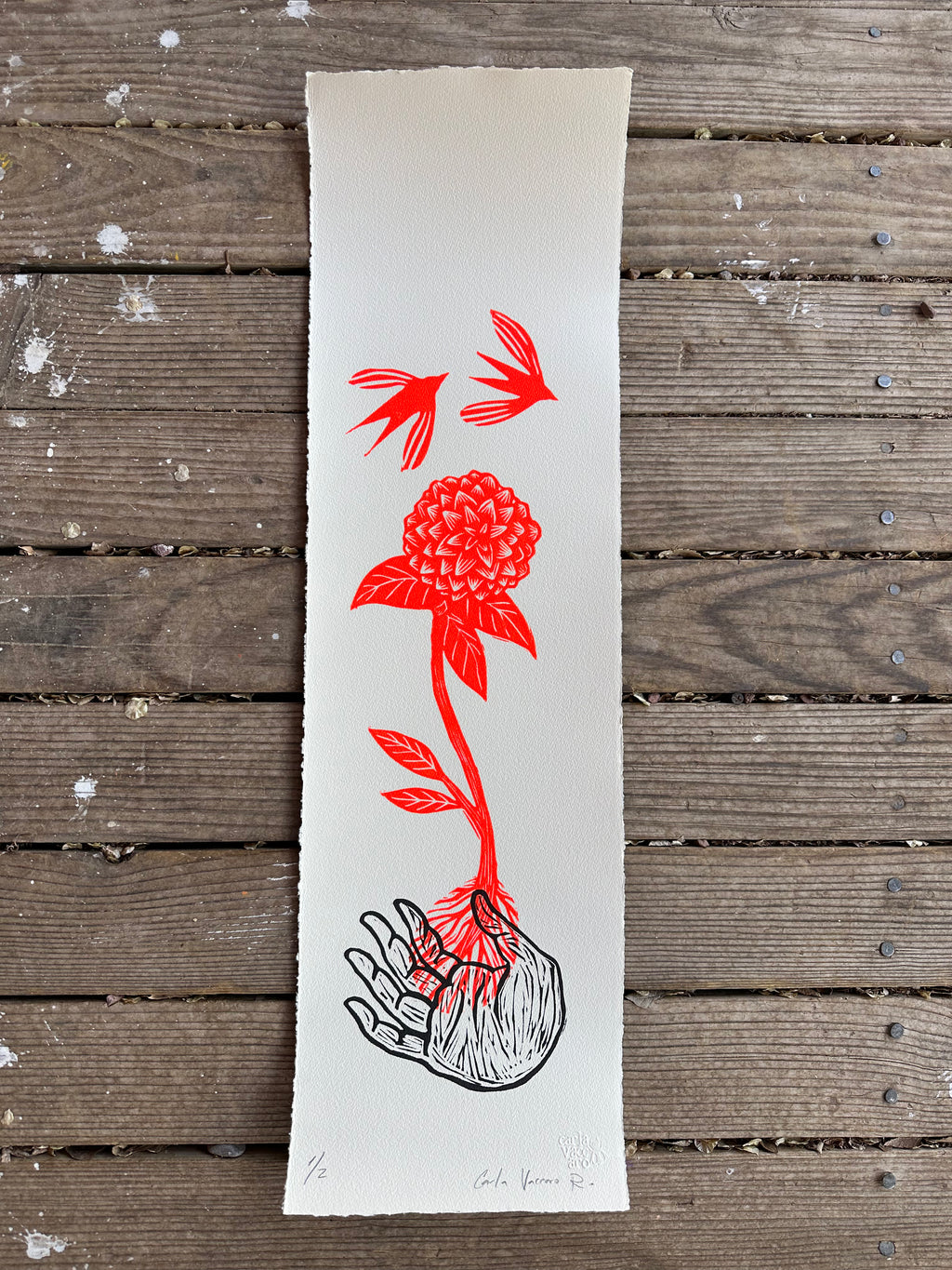 Mano con Flor - Lino Print