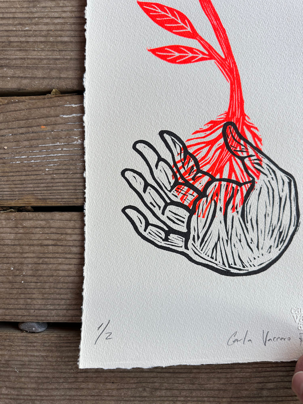 Mano con Flor - Lino Print