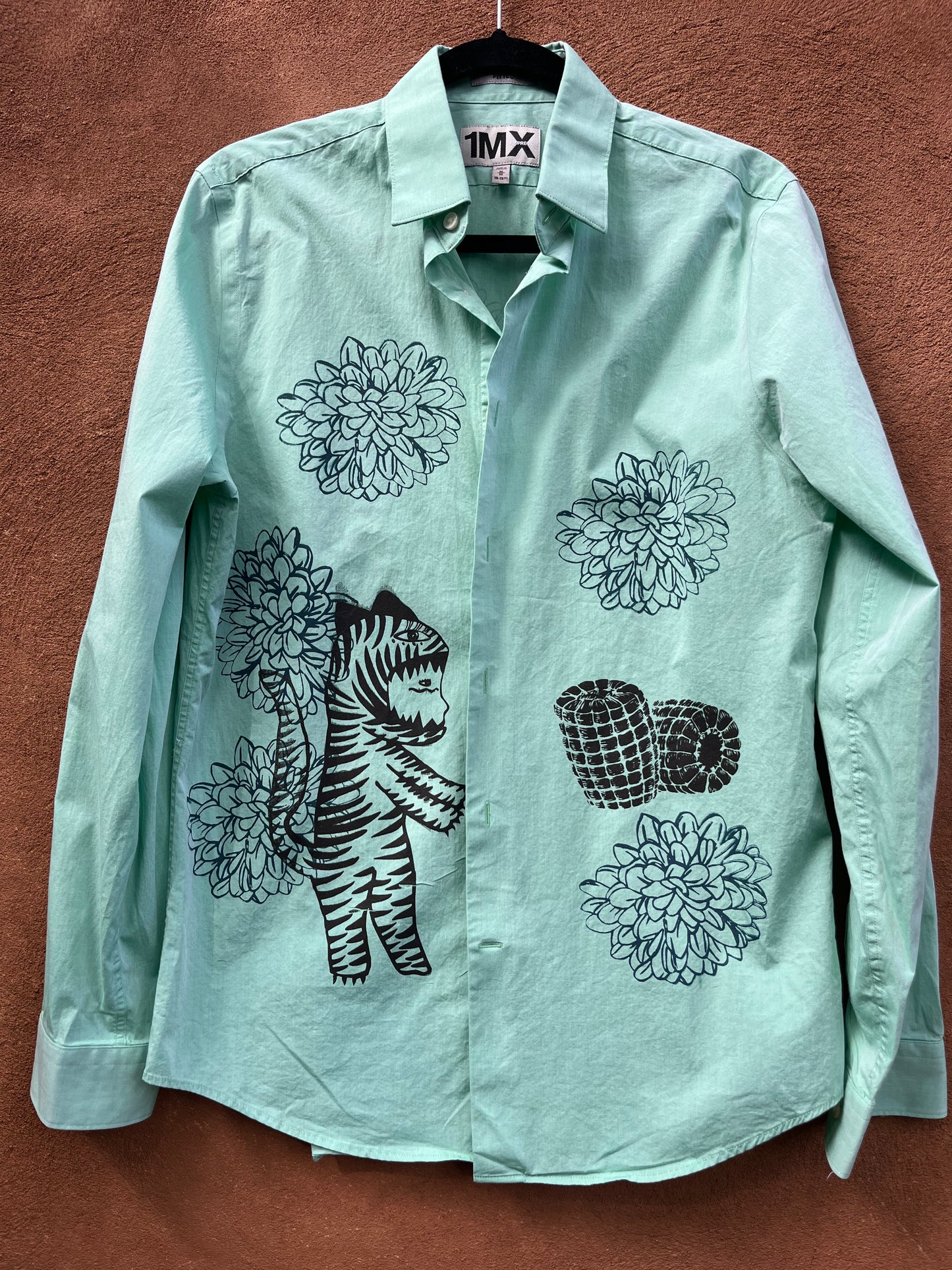 Screenprinted Collared Shirt ~ upcycled ~ Medium