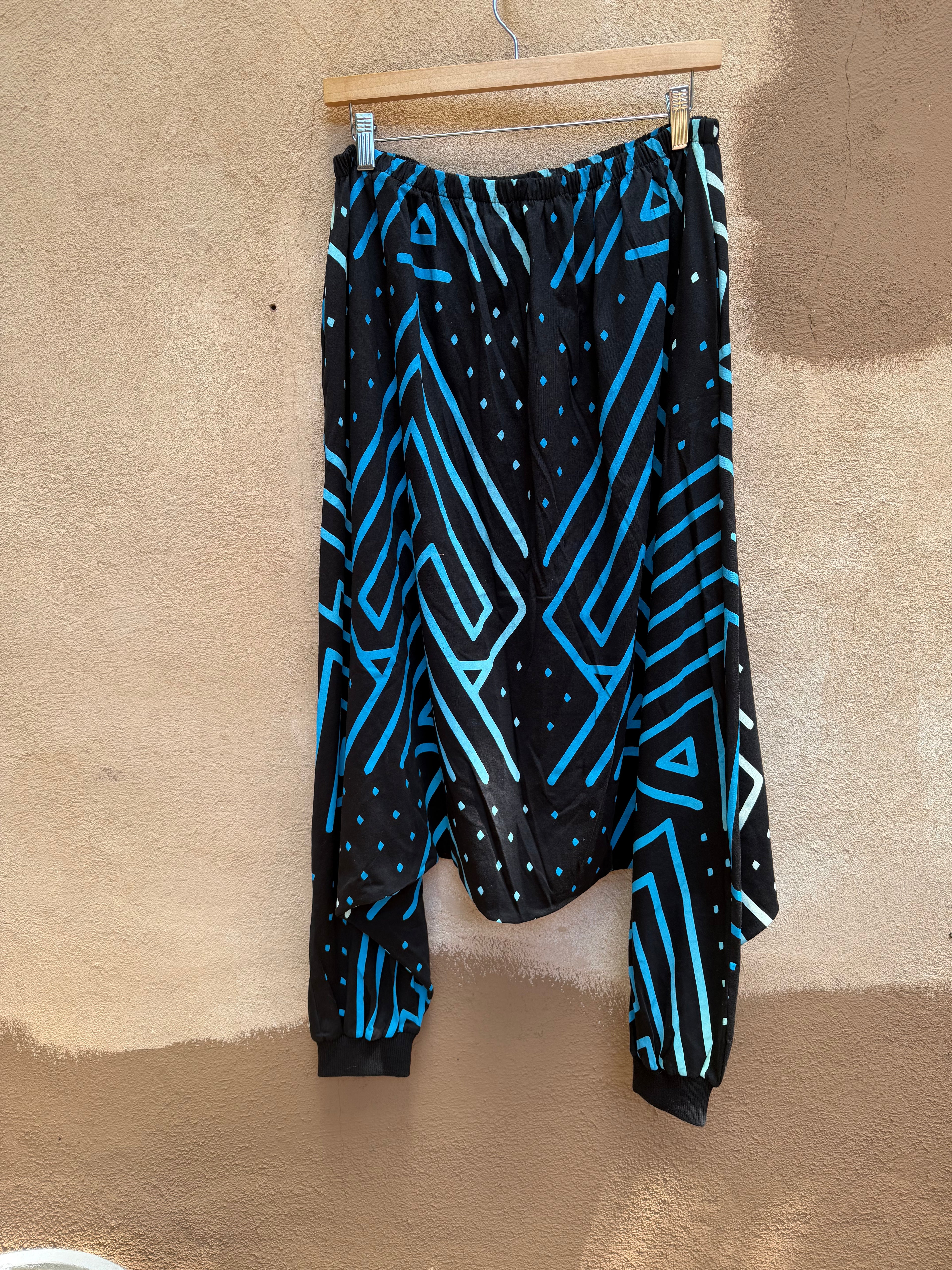 Screenprinted pants ~ Large ~ Black & Turq